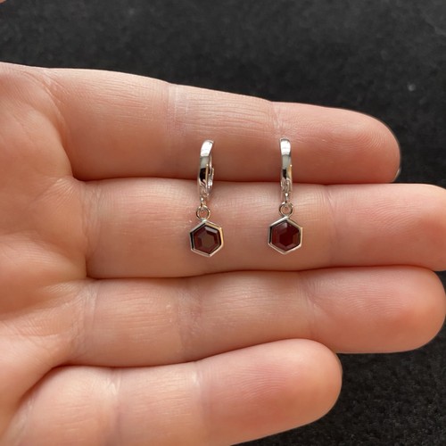 Red garnet hoop earrings - garnet,