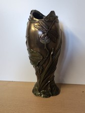 Past Times Bronze-Coloured Dragonfly Vase Art Nouveau Style 12in Collectible