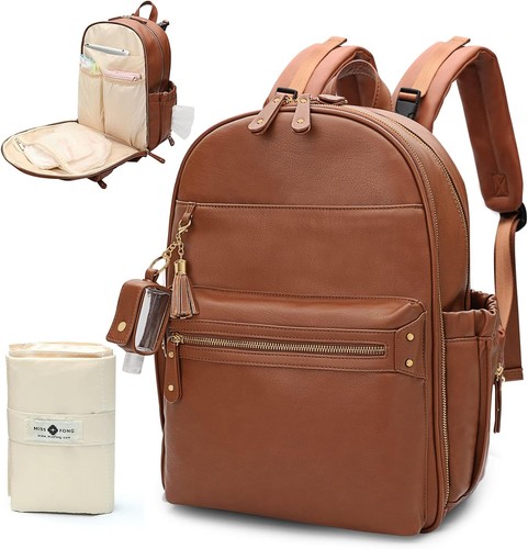 Leather baby changing backpack - leather,
