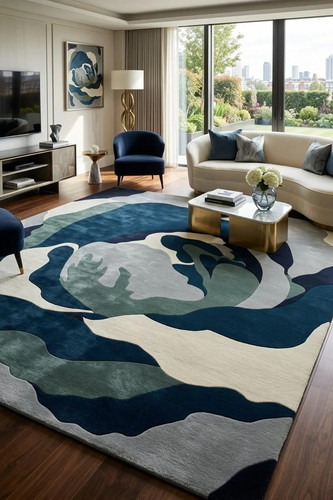 Abstract large tufted - wool, rug