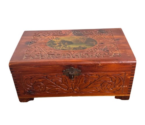 Vintage carved wood box - vintage, with
