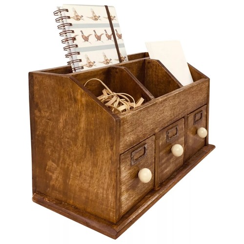 Rustic wooden desk organiser - wooden,