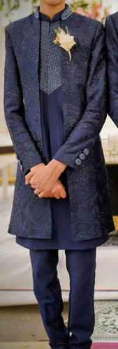 Sherwani blue art silk - sherwani,