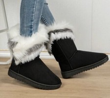 Black Faux Fur Boots Size 40