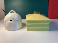 Vintage Wedgwood Bee Hive Honey Pot & Honey Comb Box