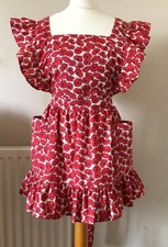 Frilly 'Oops a Poppy Red/Cream' Mini / Short Bib Apron (24" loop waistband).