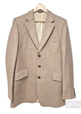 Tailored Cambridge O'Conners Calgary Pure Virgin Wool Check Blazer 38 40 Beige