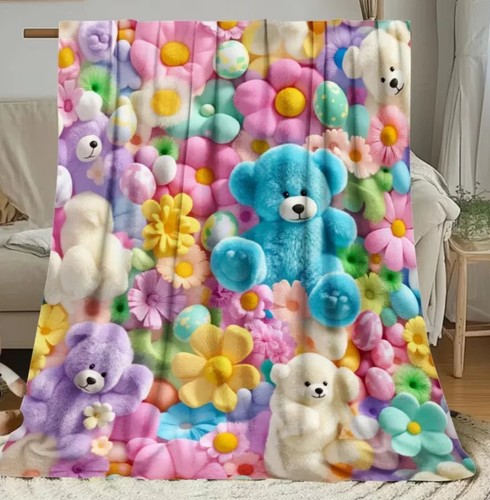 Teddy bear floral flannel - bear,
