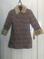 Lovely XS 4 6 Vintage Purple Fur Trim Coat Autumn Winter Hippie Boho 60s 70s.