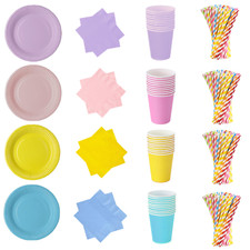 Disposable Round Paper Cups Plates Napkins Party Tableware Catering All Events