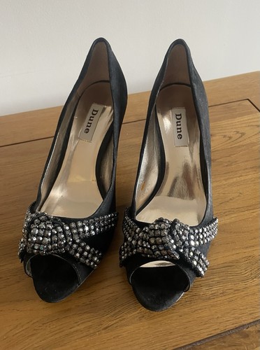 Dune black suede peep toe - black, peep-toe