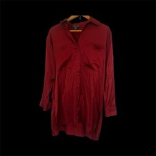 Red Satin-Feel Button-Up