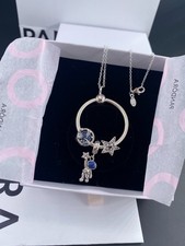 NEW GENUINE Pandora necklace heart 'O' Pendant + 3 Charms silver S925 Size 50cm