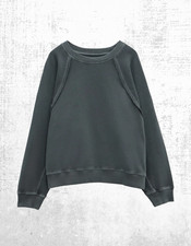 Women’s HUSH Sweatshirt Washed Black Ruff Edge Seam Detail Cotton Long Sleeve
