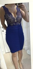 Lipsy Blue Cream Bodycon Dress
