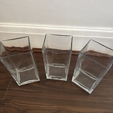 Set of 3 Rectangular Heavy Clear Glass Vase Contemporary