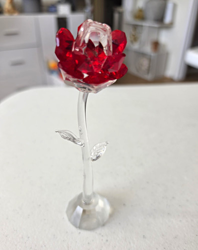 Faceted red clear glass rose - glass,