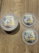 Vintage Set Of 6 Cork Backed Coasters In Tin Nursery Theme Teddies Rocking Horse