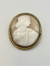 Antique Vintage Hand Carved Large Shell Cameo Brooch