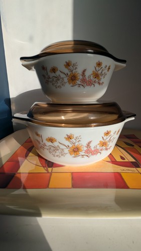 Pair vintage lidded pyrex - pair,