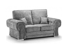 2 Seater Sofa in Grey Fabric Vegas  Used CLEARANCE | High Back Cushions