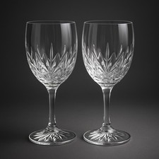2 x Edinburgh Crystal Wine Glasses 6.9" Cut Crystal Goblets Signed