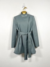 Reiss Coat Womens UK 12 Grey Lucy Lucy Moss Belted Short Wrap Lined Formal Wool