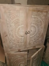 LARGE PINE LINEN/PANTRY/ STORAGE CUPBOARD STIFFKEY BLUE F&B