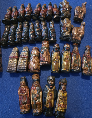 Hand carved wooden chess set - wooden,