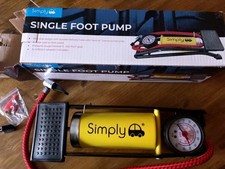Simply Foot Pump.1 Barrel / Foot Pump,  Tyre Inflator + Pressure Gauge "Yellow"!