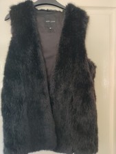 New Look Womens Faux Fur Gilet Black Fluffy Sleeveless Pocket Ladies Sz 12