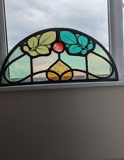 Superb Victorian Compact Semi Circular Stained Glass Window Panel Painted Leaves