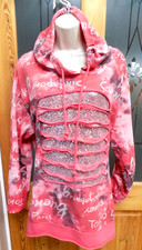 Womens LGE Hoody Pink Tie Dye Oversized Long Sequin Front Sweatshirt Roll Sleeve