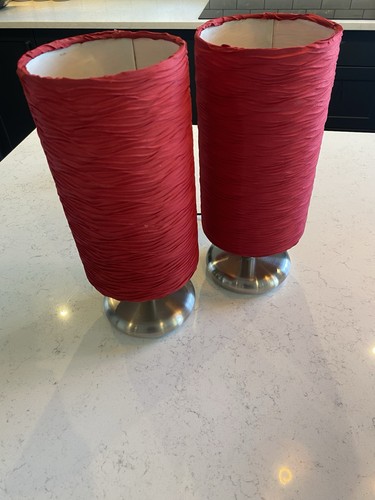 Pair red silk - silk, table