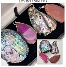 Collection of Agate Stone & Abalone Pendants & Abalone Scent Bottle