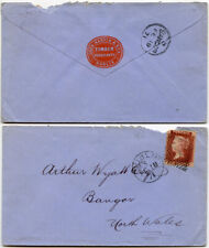 IRELAND 1871 JOHN MARTIN + SON TIMBER EMBOSSED FLAP ENV. DUBLIN to WALES BANGOR