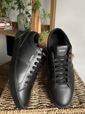 Men's Hugo Boss Black Coated Leather Trainers in Black UK 41 UK 7 VGC