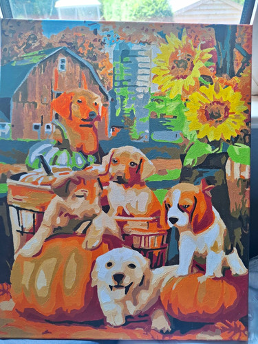 Unframed painting dog barn - unframed, &