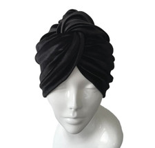 Black Soft Velvet Turban Twist Head Wrap Comfy Luxury Velvet Winter 1940s Chemo