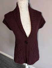 Celtic Clothing Wool And Cashmere Short Sleeve Cable Knit Cardigan Purple Size M