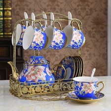 20Pcs European Style Ceramic Tea & Coffee Set Gold Plated Edge Stand + Gift Box