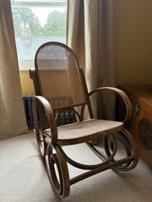 Antique Vintage Bentwood Rocking Chair. Solid Wood And Rattan.