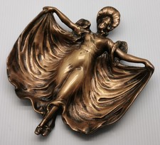 Vtg 1930s Art Nouveau Folies Bergere Bronze Dancing Lady Pin/Coin Dresser Tray 