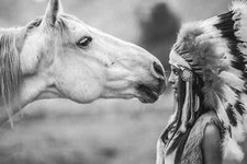 WOMAN HORSE NATIVE B&W HD 4K
