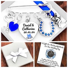 BRIDE GIFT, PERSONALISED, SOMETHING BLUE, WEDDING GIFT, PIN, SIXPENCE, BOX, BAG