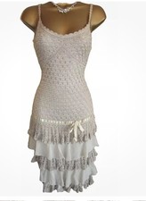 charleston ❤️ KAREN MILLEN Size 1 10 12 mocha Crochet Gatsby Flapper Party Dress