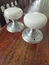 Delamain White Porcelain Face Fix Door Knobs Satin Chrome  14 Knobs In Total