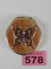 Double Mirror Compact    Chrome   Jewelled Butterfly Design