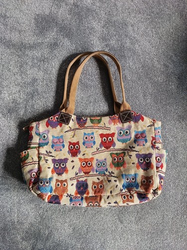Canvas fabric owl handbag - fabric,