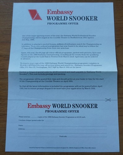 Embassy world snooker 1988 - embassy,